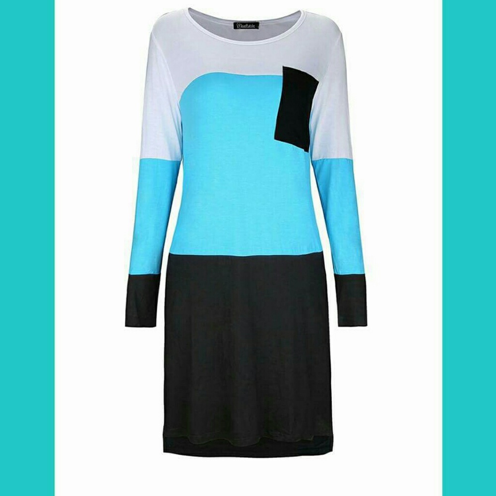 Blue, white and black Color Block dress